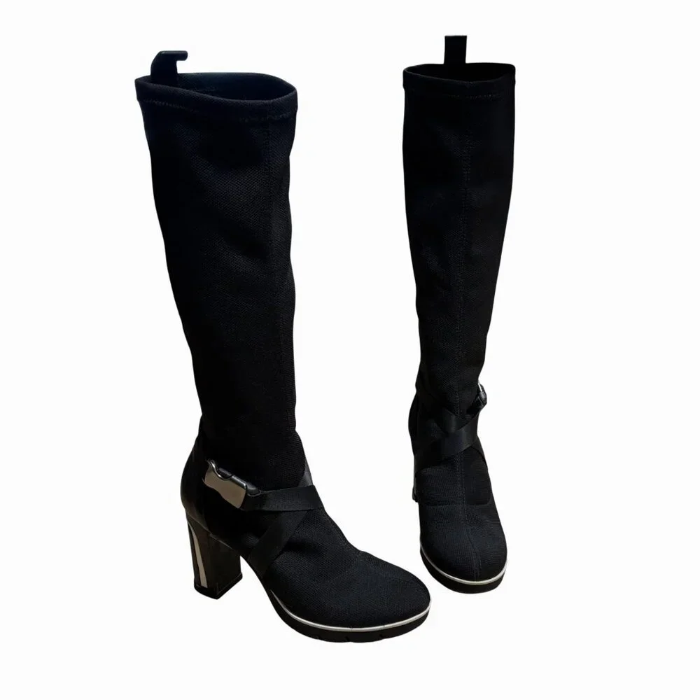 Gadea Black Stretch Sock Buckle Boots Leather Heels Made In Spain 37 Extralight - Picture 2 of 15